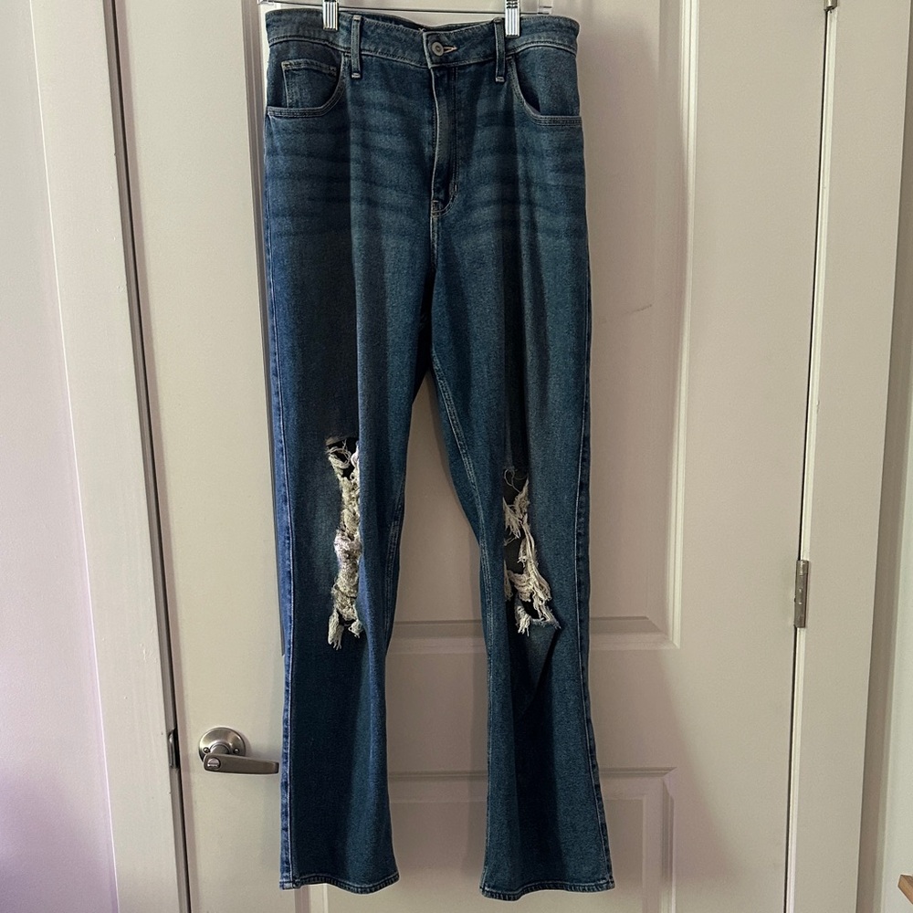 Hollister Medium Blue Ripped Flare Jeans